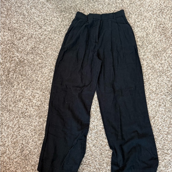 Black Wide-Leg Linen Pants - Picture 1 of 3